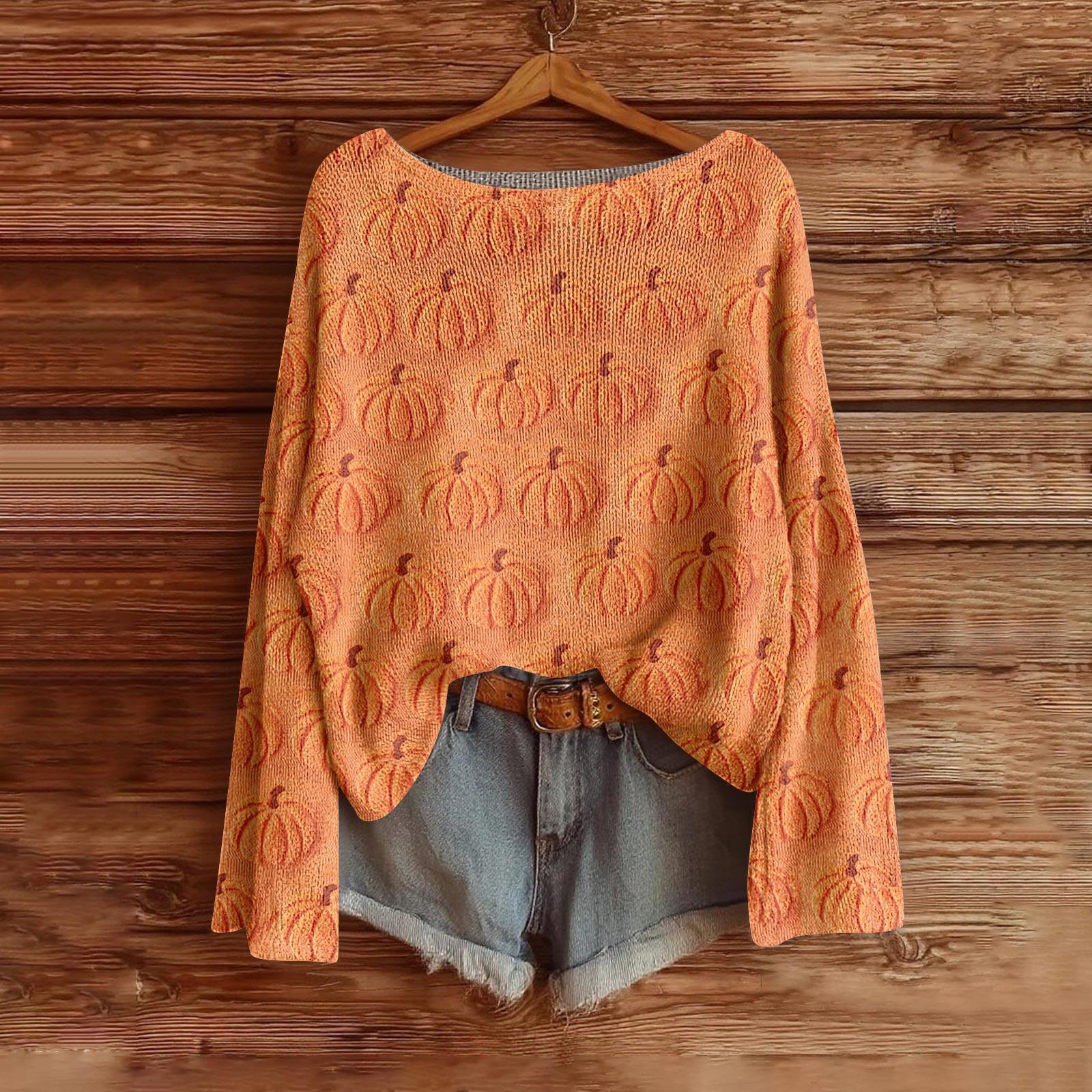 

Жіночий модний светр з довгим рукавом та принтом на Хелловін XXL шафрановий