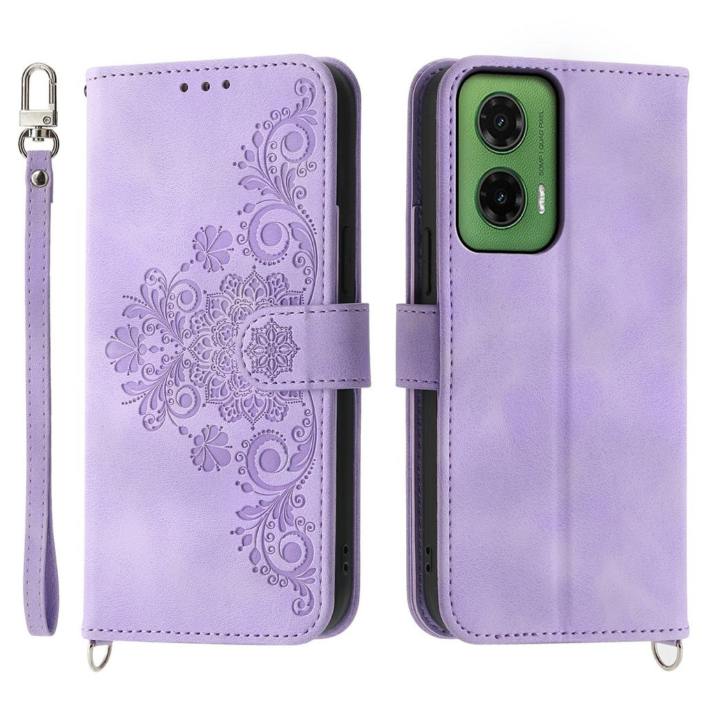 For Motorola Moto G35 5G Case Flower Pattern PU Leather Wallet Phone Cover with Strap