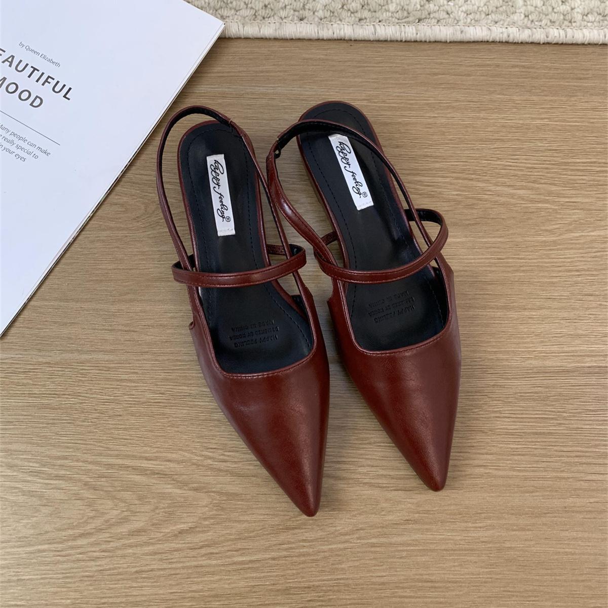 

Fashion Bailamos 2024 Brand Pointed Toe Women Sandals Fashion Shallow Slip On Ladies Mary Jane Shoes Flats Heel Elegant Dress Slingback 40 красный