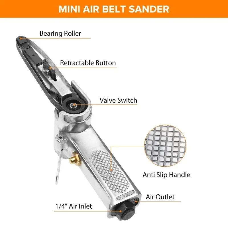 3/8" Air Belt Sander Air Angle Grinder Grinding Machine with Sanding Belts 330x10mm for Air Compressor Sanding Pneumatic Tool