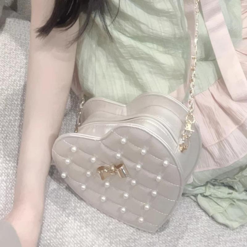 Pearl Heart Bags for Woman Bow Bolsos De Exquisite Chain Crossbady Bag Sac Femme Teenage Girls Bolso
