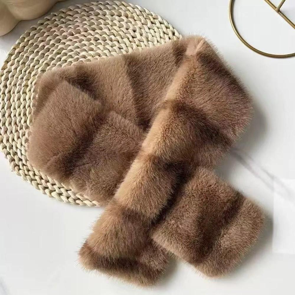 Striped Faux Mink Fur Scarf Thick Warm Neck Scarf Elegant Winter Neck Warmer