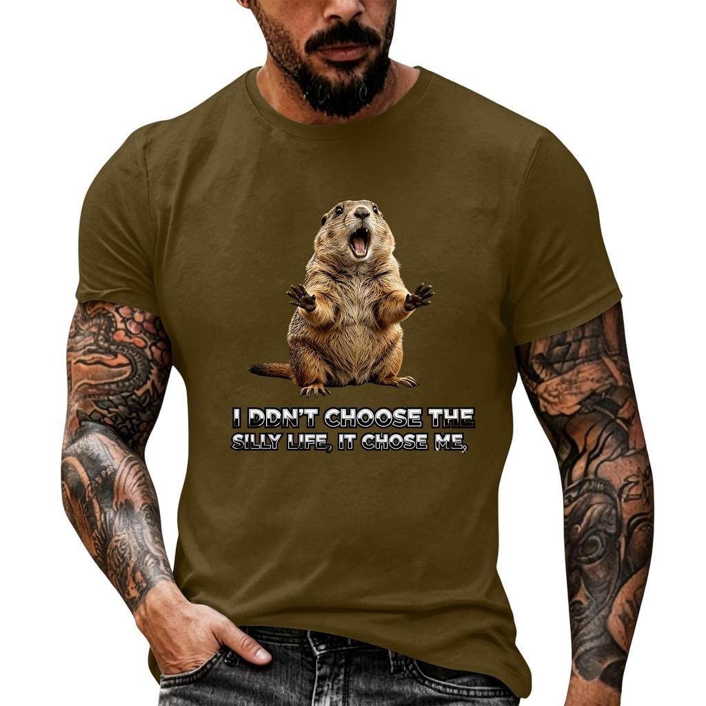Men's Funny Animal Saying Print Vintage T-Shirt, Loose Breathable Summer Casual Top