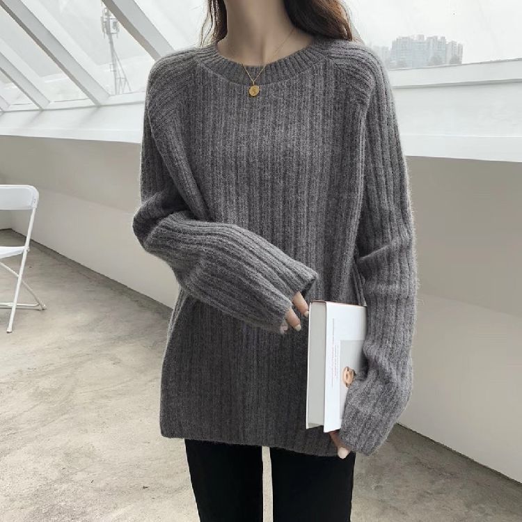 Women's Loose Korean Style Crew Neck Sweater Plus Size Versatile Spring Base Layer Knit Outer Wear Top Autumn Winter