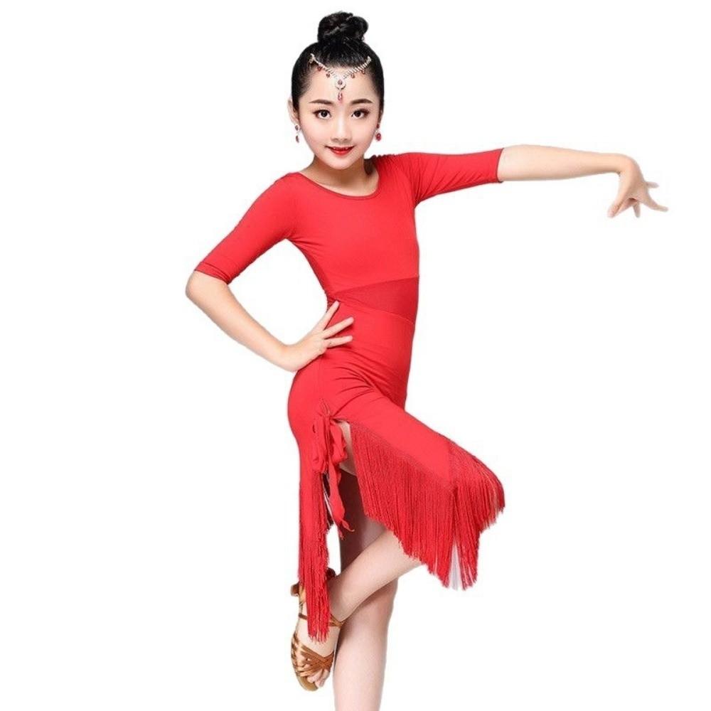 Cha Cha Kids Latin Dance Dress Fringe Tassel Performance Clothes Samba Stage Outfits Child Girls