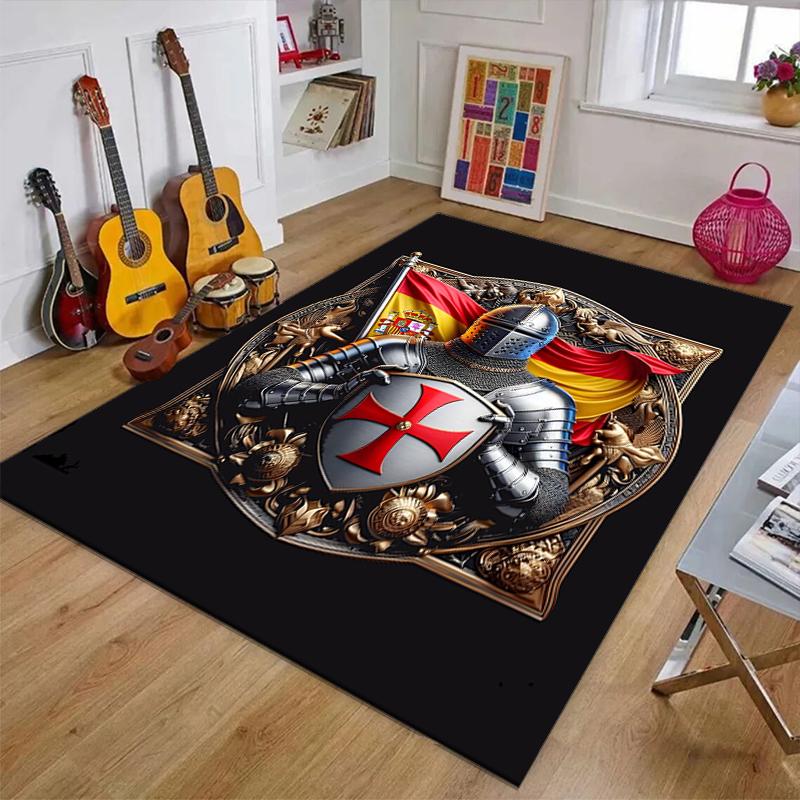 Cross Templars Knight Polyester Carpet, Soft Indoor Mat for Office Chair, Living Room, Computer Desk - Decorative Home Office Rug Design