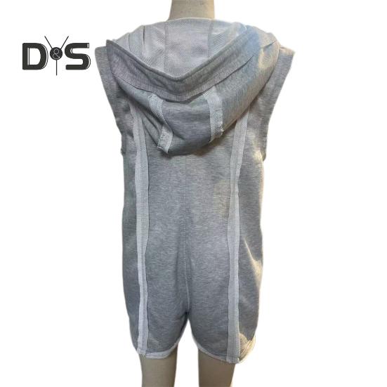 Macacão Curto de Verão Feminino Macacão Sem Mangas com Capuz e Zíper Até a Metade Macacão Macacão Atlético de Uma Peça com Bolsos