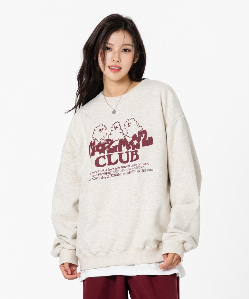 MOZMOZ Ghost Cloud Graphic Oversized Sweatshirt Oatmeal