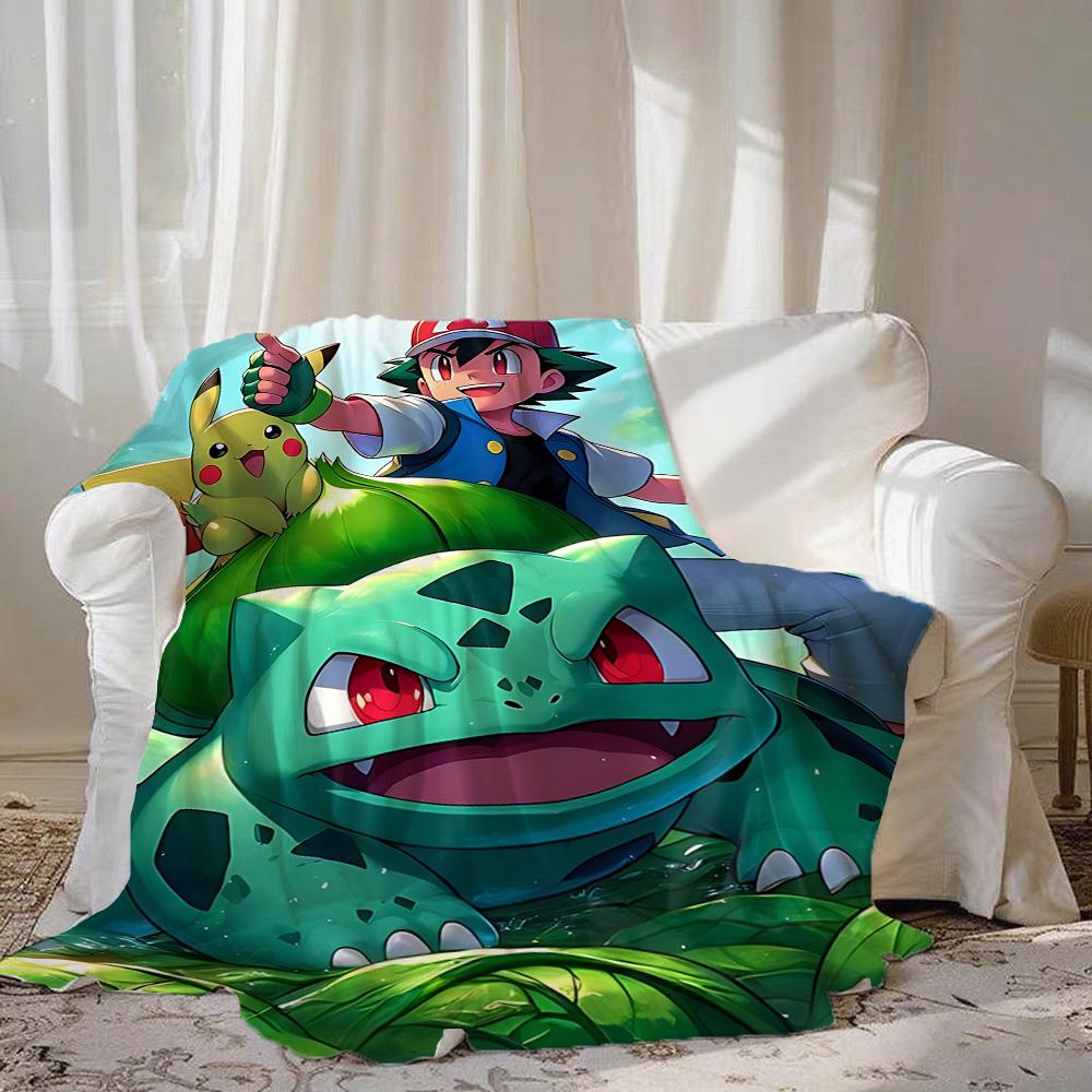 Kawaii B-Bulbasaurs Double Blanket for Bed Sofa Blankets and Camping Furry New Year Bedspread the Anime Home Decoration Sofas