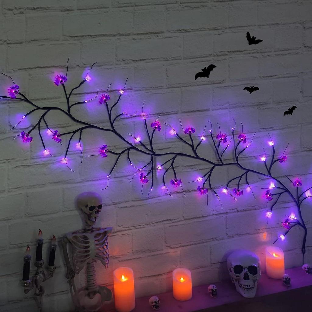 Waterproof LED Halloween Rattan String Lights - Spider & Bat Design for Outdoor Decoration