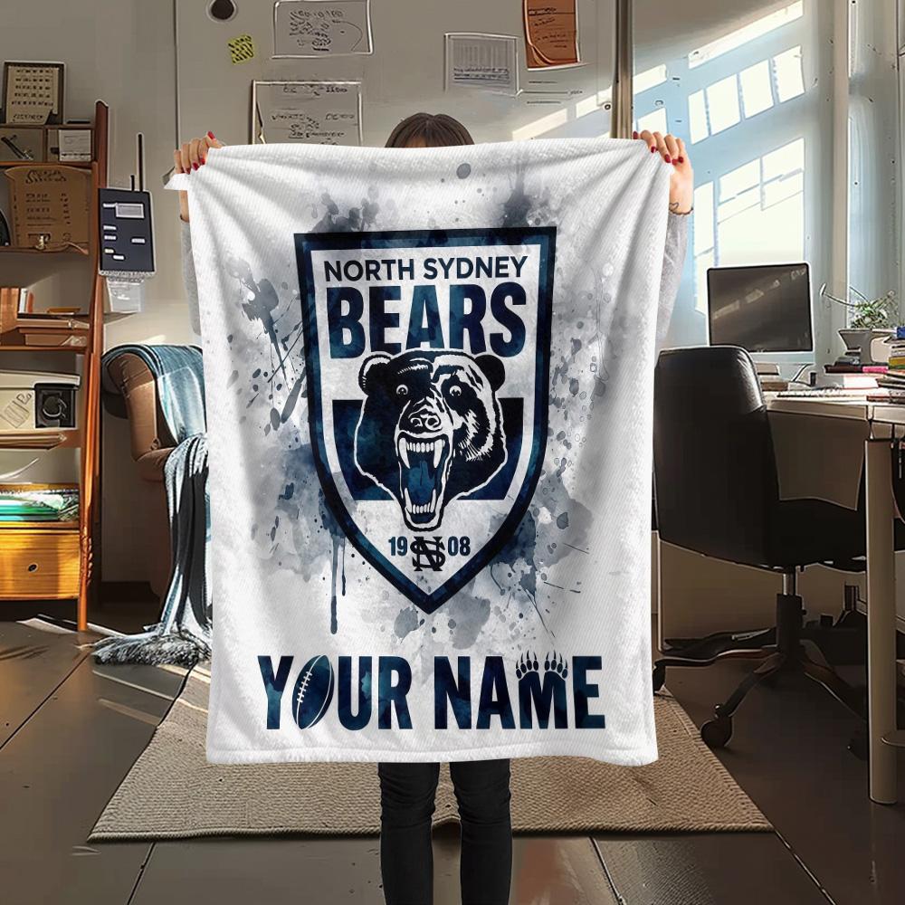 Custom Name North Sydney Bears Flannel Blanket, High quality Comfortable for All Seasons, Home Decor, Warmth and Comfort