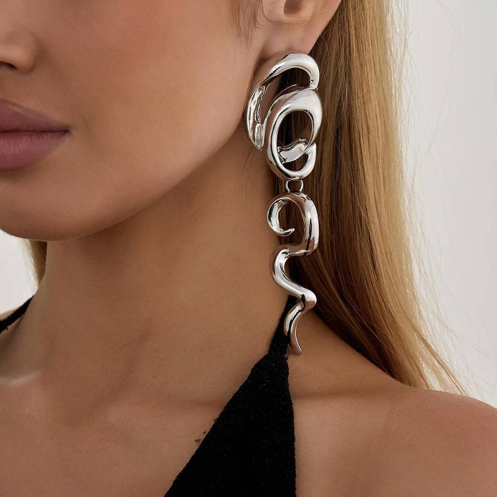 IngeSight.Z 6Style Retro Exaggerated Irregular Geometric Stud Earrings Women Creative Punk Metal Piercing Earrings Charm Jewelry