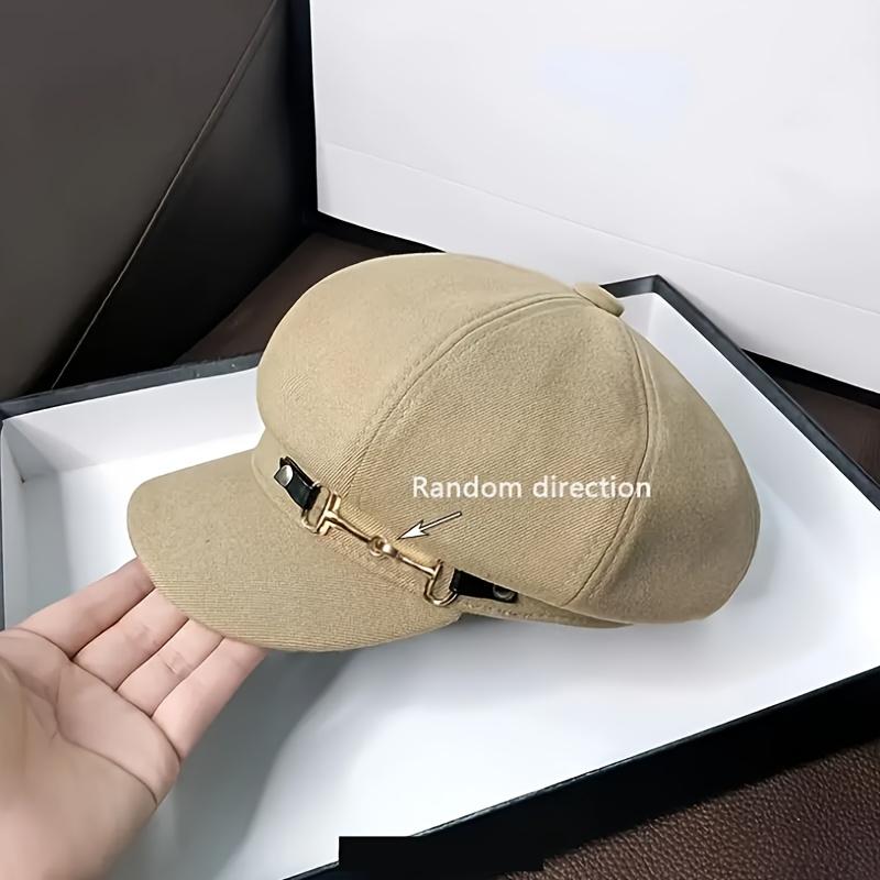 1pc Easter Holiday Beret with Metallic Belt Buckle Lightweight Woven Inelastic Adjustable Drawstring Closure Fashionable All-Match Cap