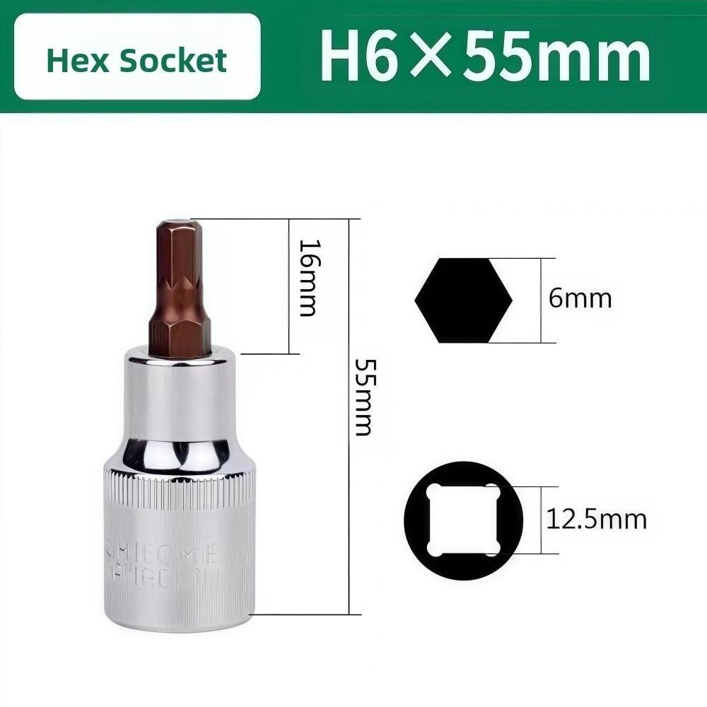 

Торцевые головки с шестигранным наконечником из легированной стали 1/2 Шарнир Шестигранный съемник Инструмент для разборки Головка Инструменты для ремонта 6mm（B）