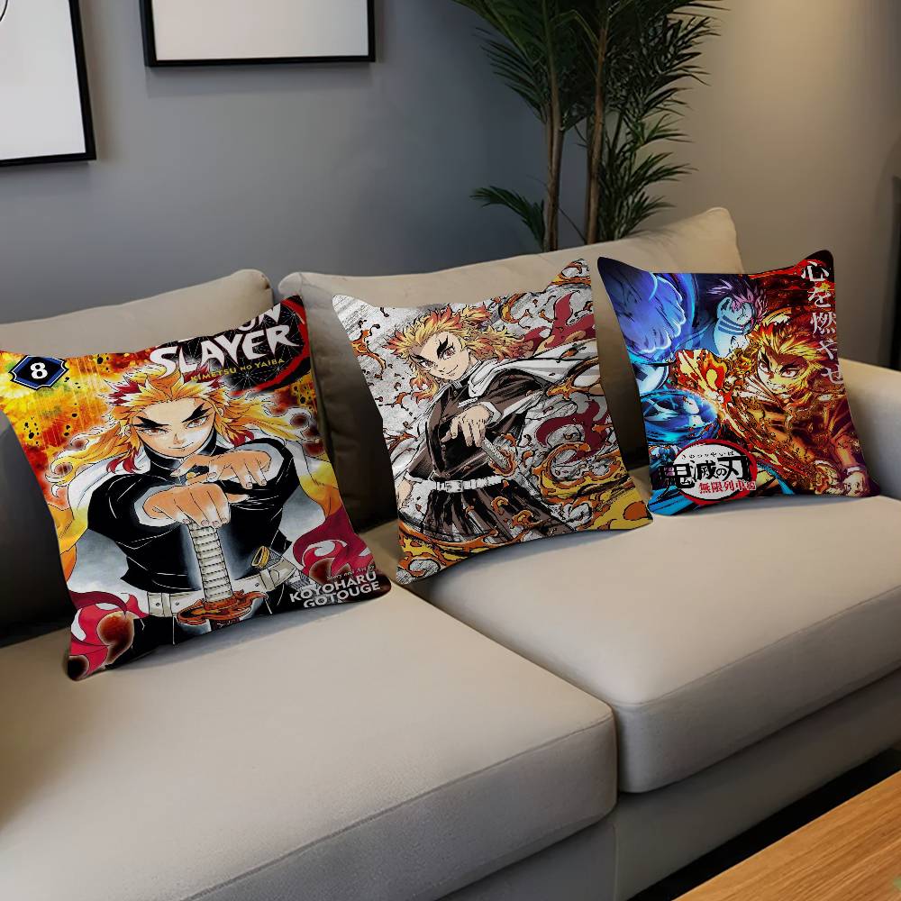 Rengoku Akaza Demon Slayer Anime Pillow Cover for Bedroom Room and Living Room Sofa Decorative Cushion Cover