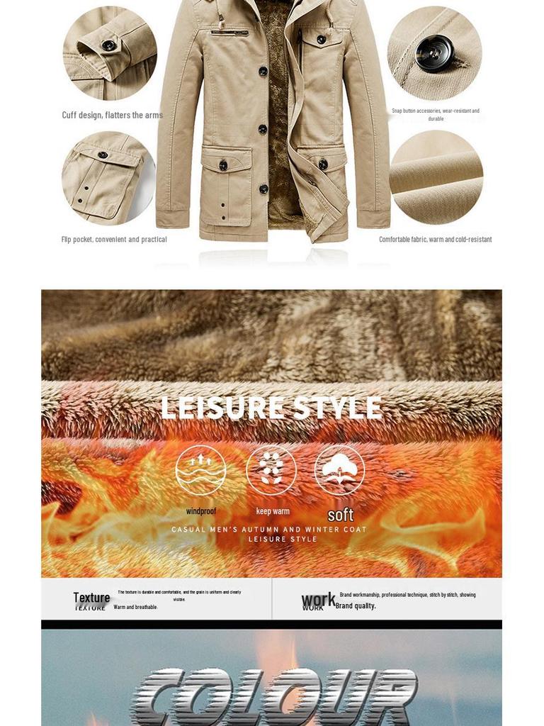 Men's Fleece Lined Windbreaker: Washed Cotton, Korean Style, Plus Size, Autumn/Winter 2022