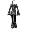 New Multi-color Printed Top, Pants Splicing Set, Including Headscarf, Disco Dance Suit Women