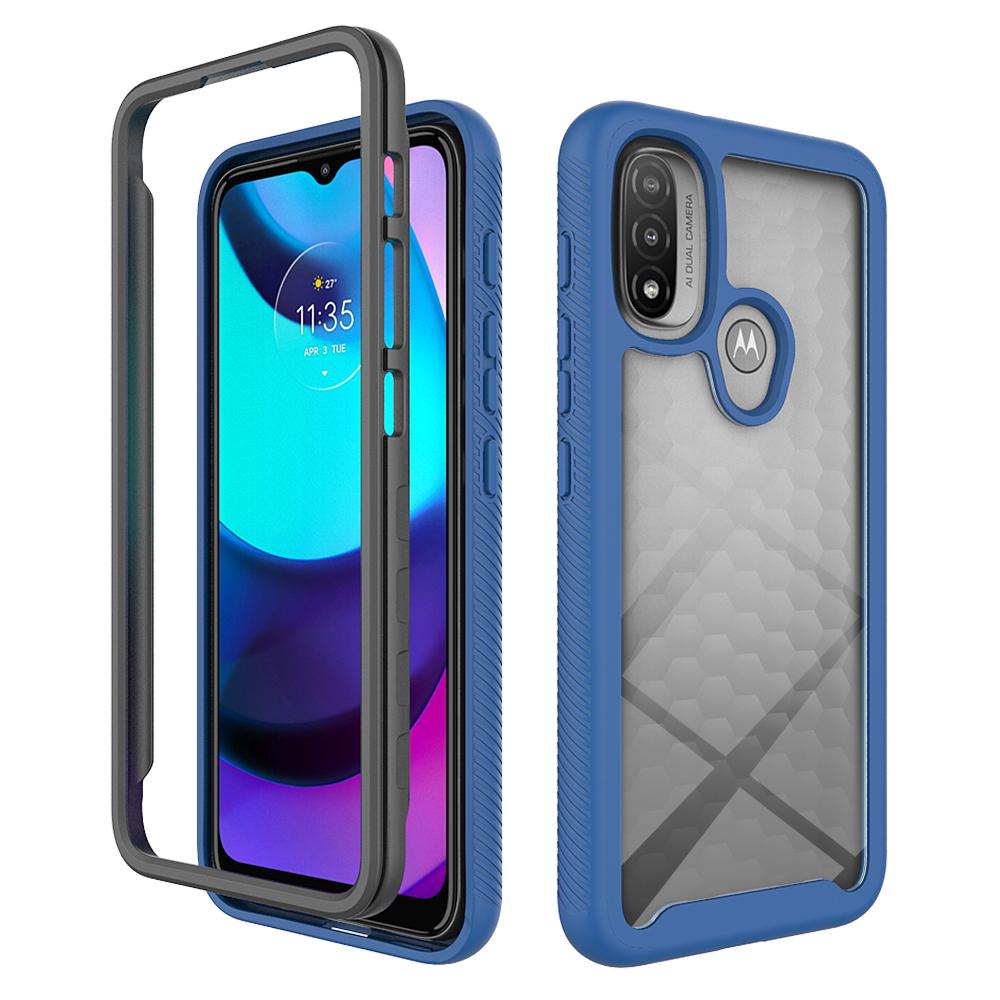 

Clear Shell Phone Cover Hybrid TPU/PC Case For Motorola Moto E20 / Moto E13 Funda Capa Two Layer Structure Shockproof Crystal For Moto E20&No front film темно-синий