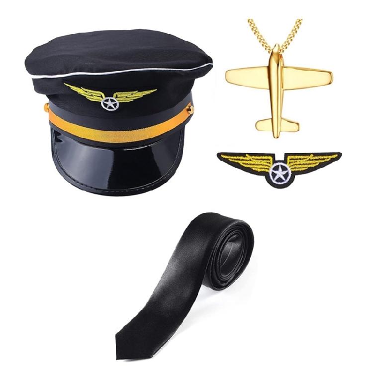 Flight Attendant Costume Airline Captain Outfits Captain Hat Uniform Epaulets Neck Tie Glove for Men Women Halloween