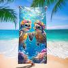 Bohemian Tribal Sea Turtle Beach Towel, Blue Watercolor Background Quick-Dry Towel