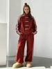Fashion Buckle Three Bars Casual Suit Retro Stand-up Collar Jacket Wide-leg Sweatpants Two-piece Set
