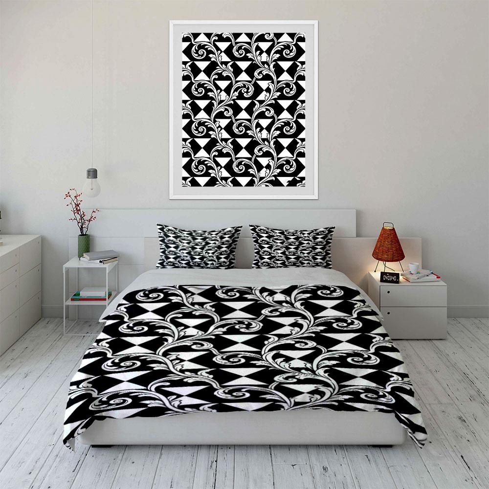 Black Triangles, White Swirls.  Bedding Sets Duvet Cover Sets Duvet Covers Pillowcases(1 * Duvet Cover 2 * Pillowcases Without Duvet Insert)