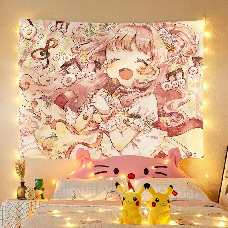 Cute girl and rabbit tapestry for bedroom decoration wall hanging background cloth headboard tapestry for student dormitories