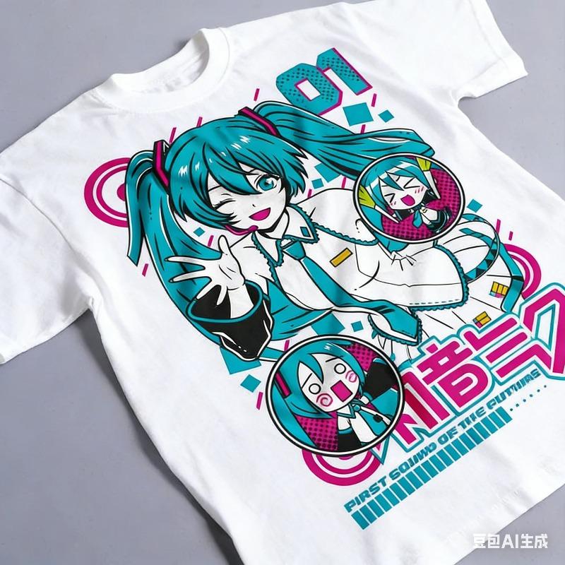 2026 Summer New Style # Hatsune Miku # Cyberpunk Style Cartoon Fan Street Fashion Large Loose Cotton T-shirt