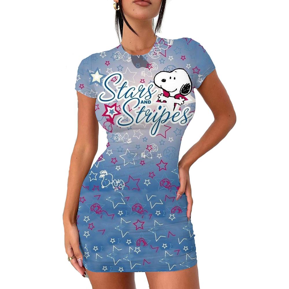 2026 Summer Disney Stitch 3D Cartoon Printed Girl Dress Short Sleeve Women's/Adult Parent-Child Dress Kawaii Beach Party Dress