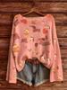 Women's New Pink Sweater with Animal Pattern, Love Leaf Print, Halloween and Christmas Atmosphere, Daily Wear
