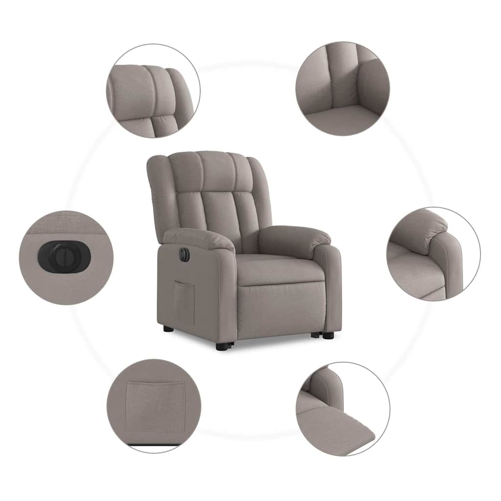 Vidaxl Lift and Tilt Recliner, Electric, Taupe Color, Fabric