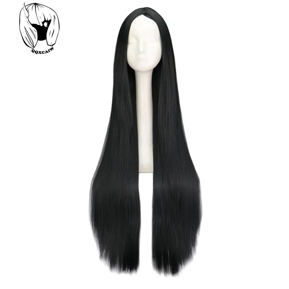 Black Wig 100CM/40 Inches Long Synthetic Wigs Heat Resistant Halloween Carnival Costume Cosplay Straight Hair