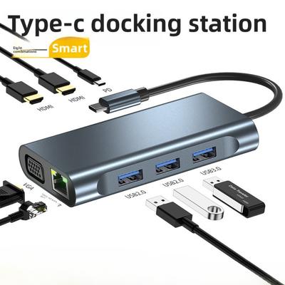 8-in-1 Type-C Docking Station Dual HDMI VGA USB Hub for Laptop Screen Extension