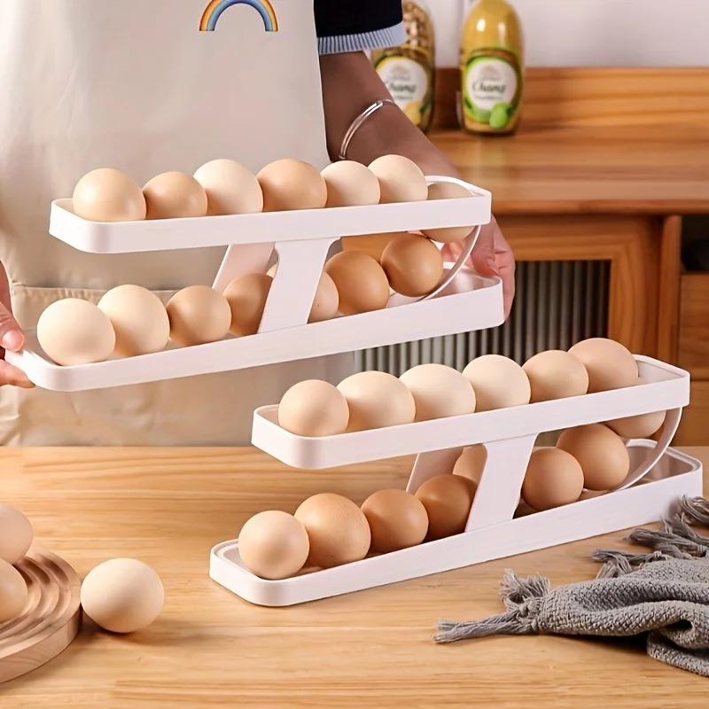 Automatic Rolling Egg Dispenser 2-Tier, for Refrigerator Space-Saving for Fridge & Countertop and Organizer for Kitchen Fridge Egg Storage Tray