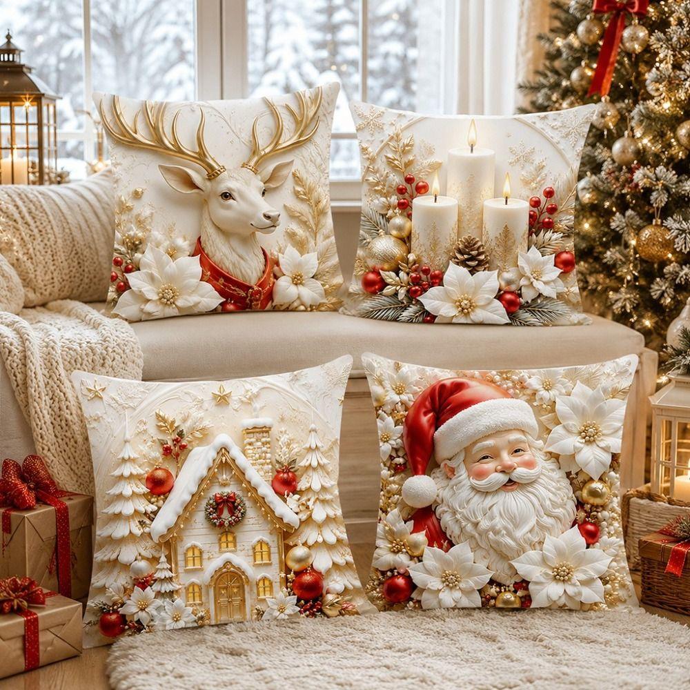 Washable Christmas Pillow Covers 45x45cm Holiday Cushion Case  Sofa House Room