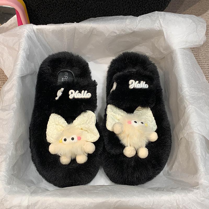 Cotton slippers women's new winter girl home thick bottom non-slip warm soft bottom plush couple foreign style fluffy slippers