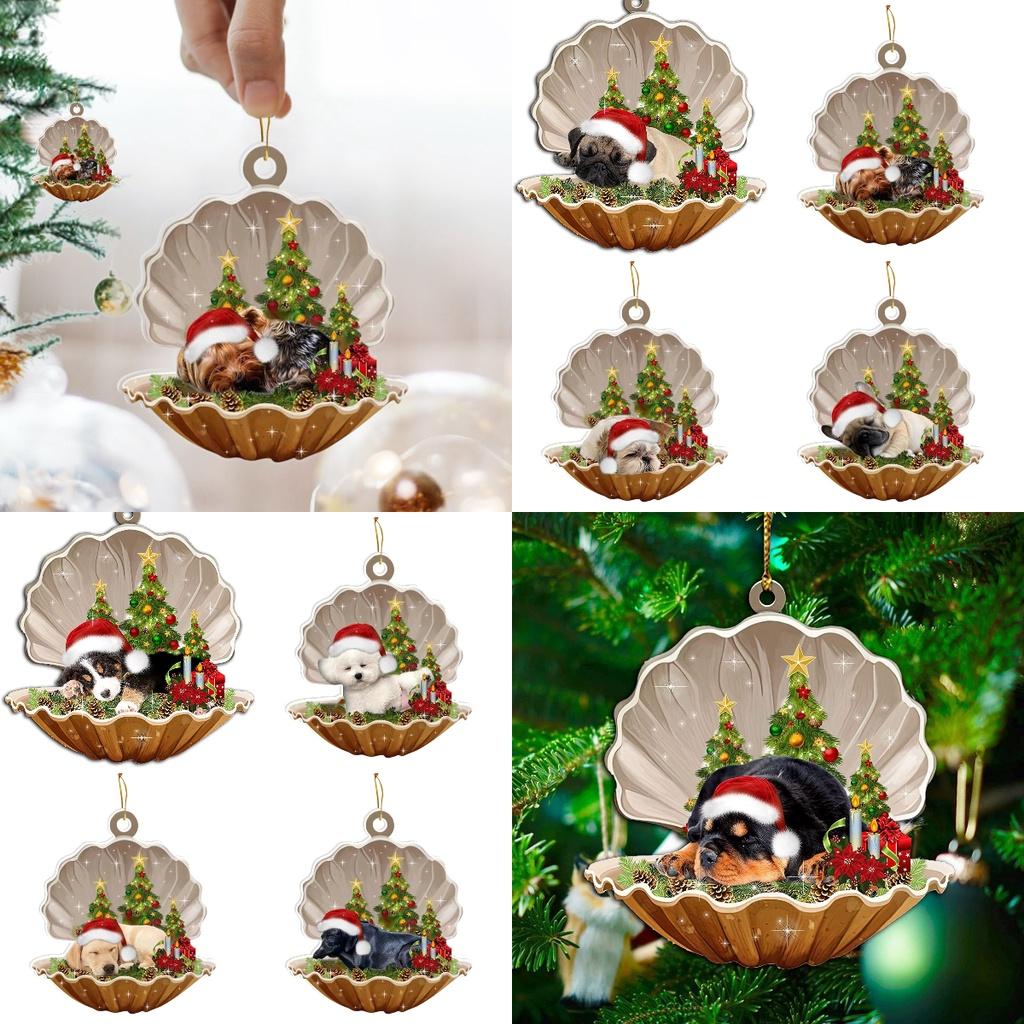 Cute Cartoon Acrylic Car Hanging Decoration For Christmas Tree Shell Sleeping Dog