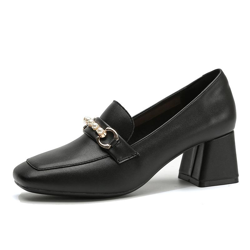 

Leather flat for Huizhou women s shoes grape mother same single shoes spring new square head Mary Jane shoes high heels 34 чёрный