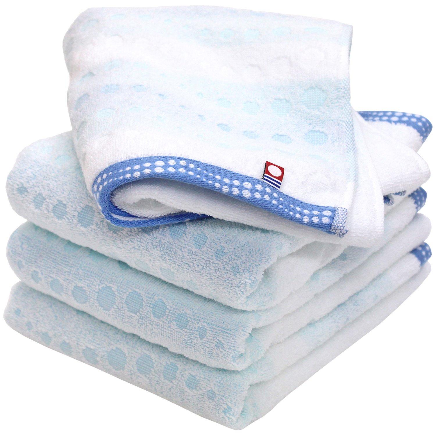 Imabari Towel Certified Face Towel hiorie (Hiorie) Geometric Jacquard Claire 4-Piece Set Blue Made in Japan Imabari Brand Quick-Drying 100% Cotton