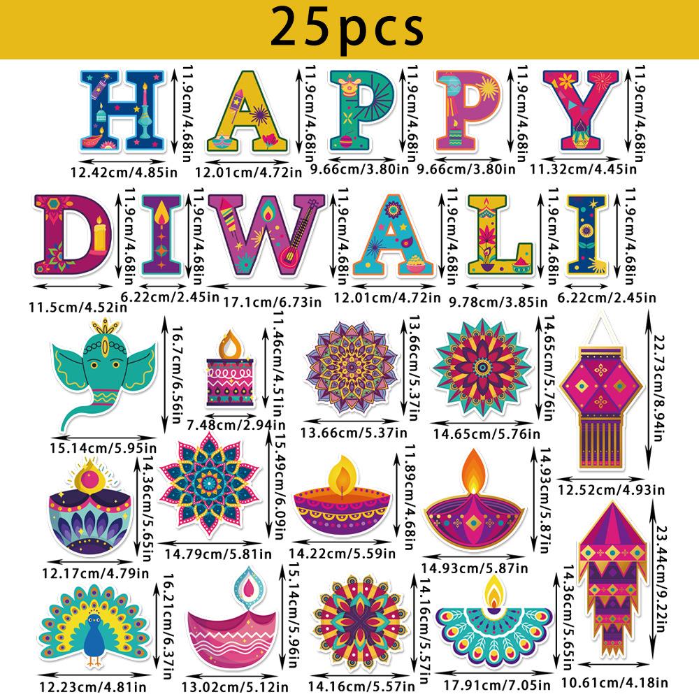 

25PCS Indian Diwali Theme Party Decoration DIY HAPPY DIWALI Paper Chalkboard Decoration Card Stickers