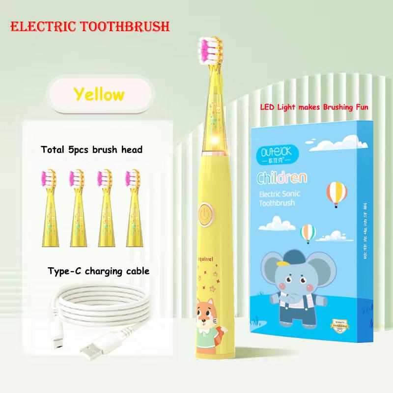 Kids Sonic Electric Toothbrush Cartoon with Colorful LED Light IPX7 Waterproof Rechargeable Overall Clean Teeth Oral Care Toothbrush