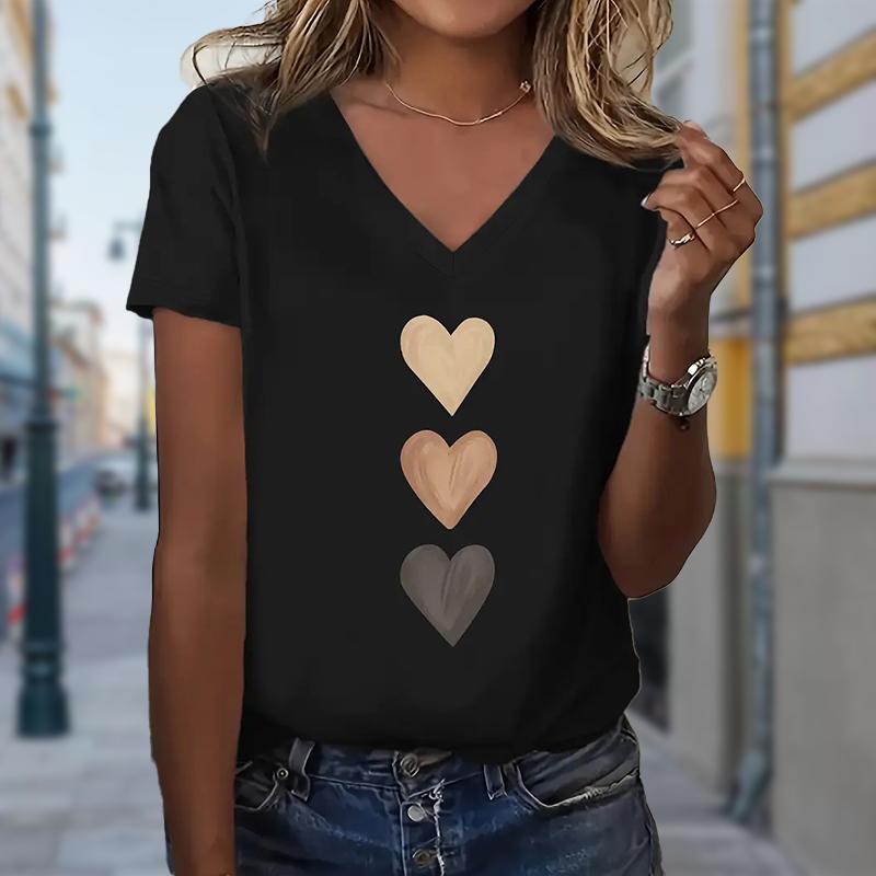 

Мода Любовь Живопись Блузки Футболки с коротким рукавом V-образный вырез Повседневные 3XL чёрный