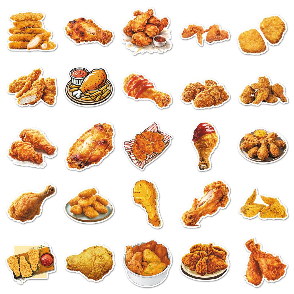 50Pcs Fried Chicken Graffiti Stickers Fried Cuisine Cartoon Decal Diy Luggage Phone Guitar Scraphbook Waterproof Sticker Kid Toy