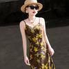 Lanser French Retro Oil Painting Print Midi Dress