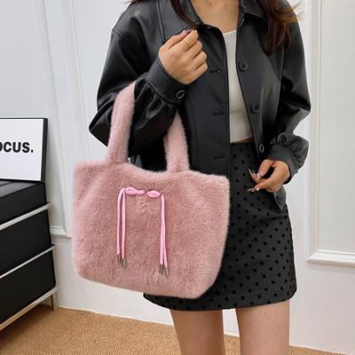 Bolsa de Pelúcia Versátil: Bolsa Tote para o Dia a Dia, para Usar na Axila ou no Ombro, para Outono e Inverno
