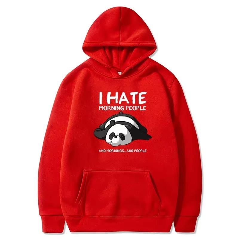 Lazy Panda I Hate Morning People Printed Hoodie Women's Casual Fashion Hoody Autumn Soft Sweatshirt Harajuku Warm Sportswear Men