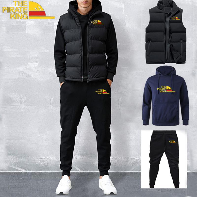 Men's Autumn Winter Tracksuits Casual Jogger Set Warm Vest Sweatpants Hoodie 3 Pieces Suit Male Sweatsuit Sports Suits