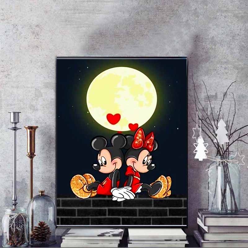 Disney Diamond Painting 5D Mickey and Minnie Moonlit Romantic Illustration Cartoon Movie Cross Stitch Embroidery Handmade Gift Home Decoration