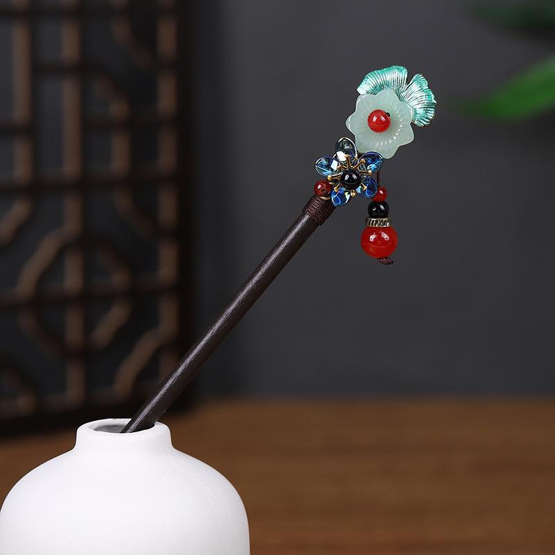 Ancient Style Ebony Imitation Wooden Tassel Hairpin - Hanfu Accessory for Women