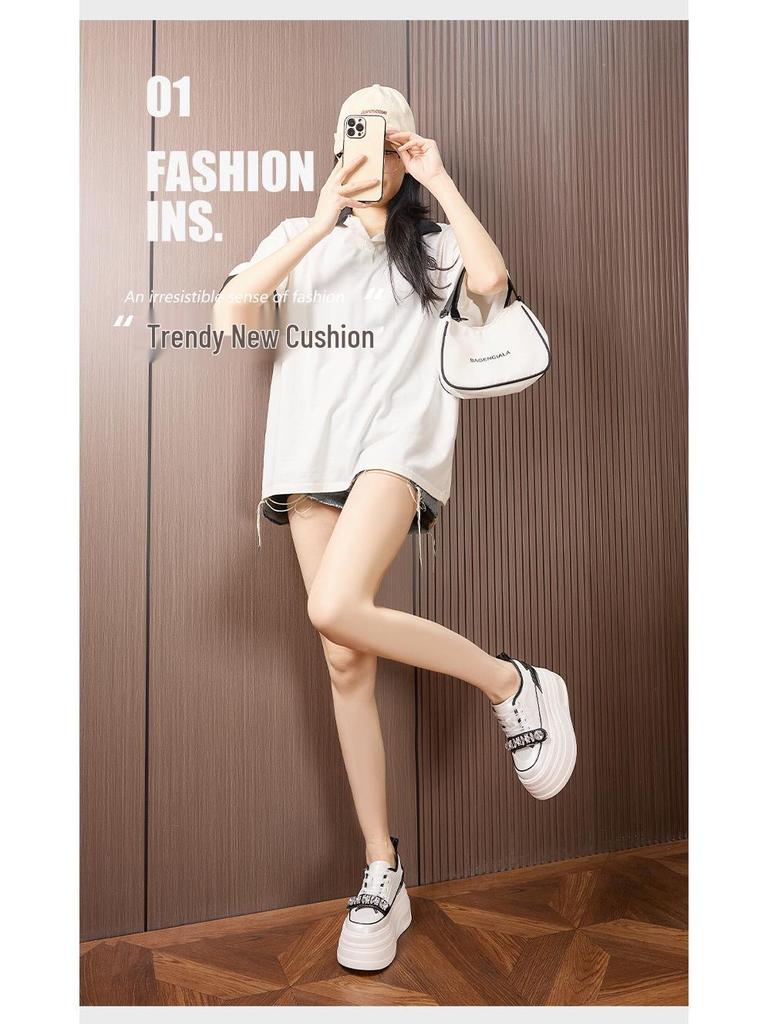 Women's 2025 Summer White Platform Sneakers - Thick-Soled, Breathable Mesh, Inner Lift, Casual Sports Style